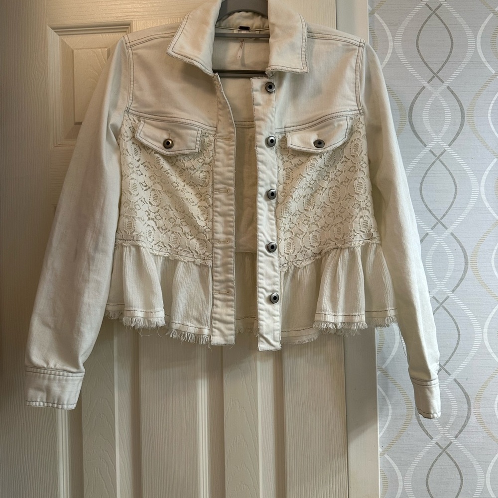 Free People Off-White Lace Jean Jacket